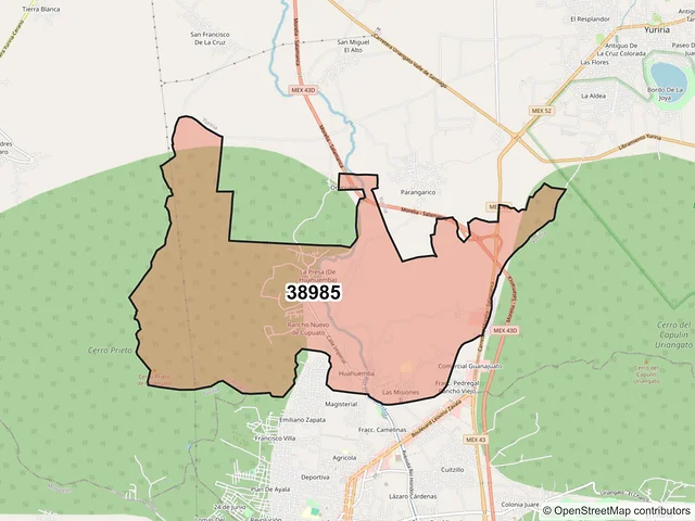 Mapa del código postal 38985, Uriangato, Guanajuato