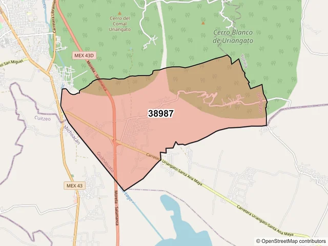 Mapa del código postal 38987, Uriangato, Guanajuato