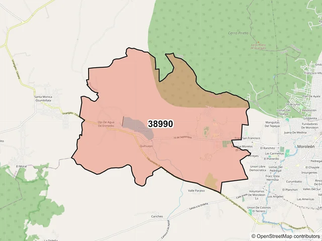 Mapa del código postal 38990, Moroleón, Guanajuato