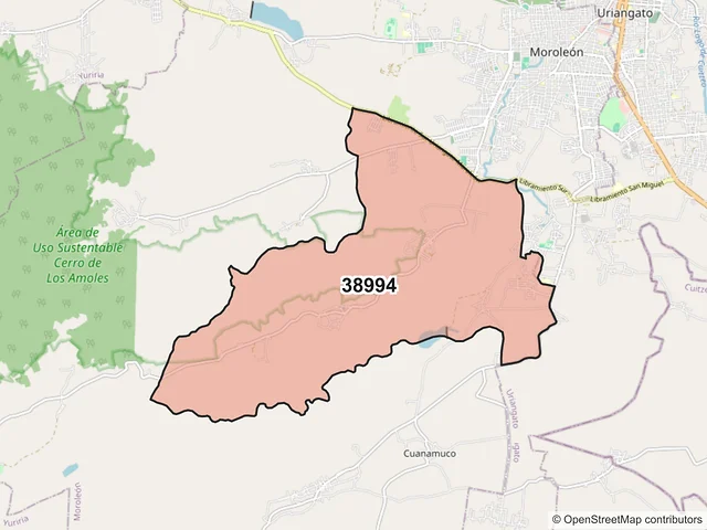 Mapa del código postal 38994, Moroleón, Guanajuato