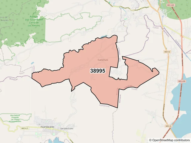 Mapa del código postal 38995, Moroleón, Guanajuato