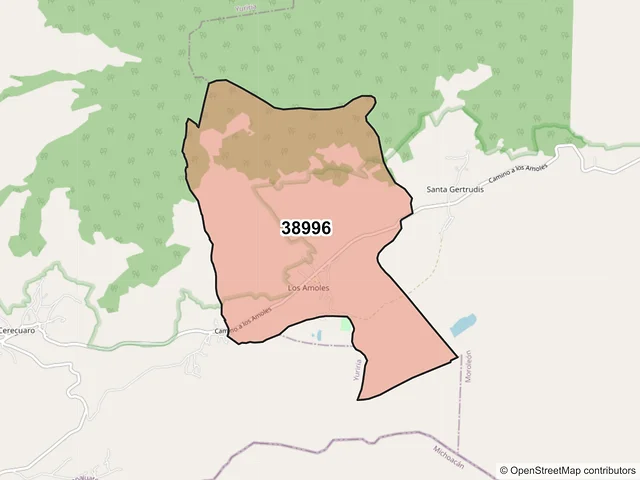 Mapa del código postal 38996, Moroleón, Guanajuato