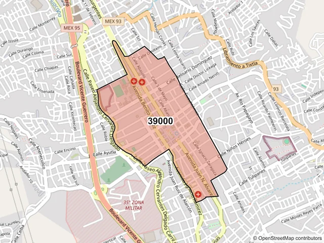 Mapa del código postal 39000, Chilpancingo de los Bravo, Guerrero