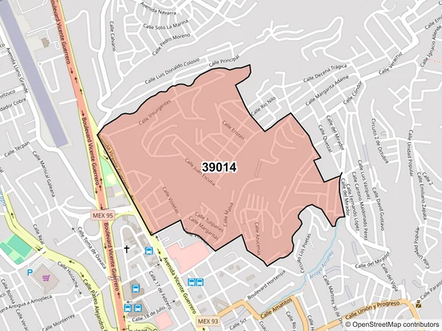 Mapa del código postal 39014, Chilpancingo de los Bravo, Guerrero
