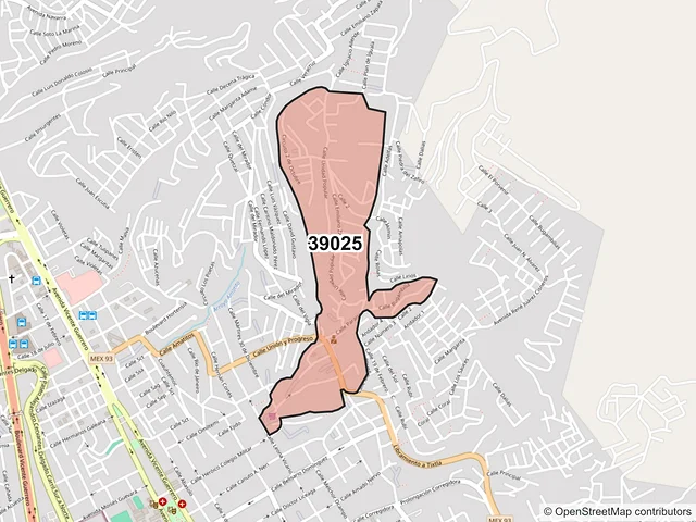 Mapa del código postal 39025, Chilpancingo de los Bravo, Guerrero