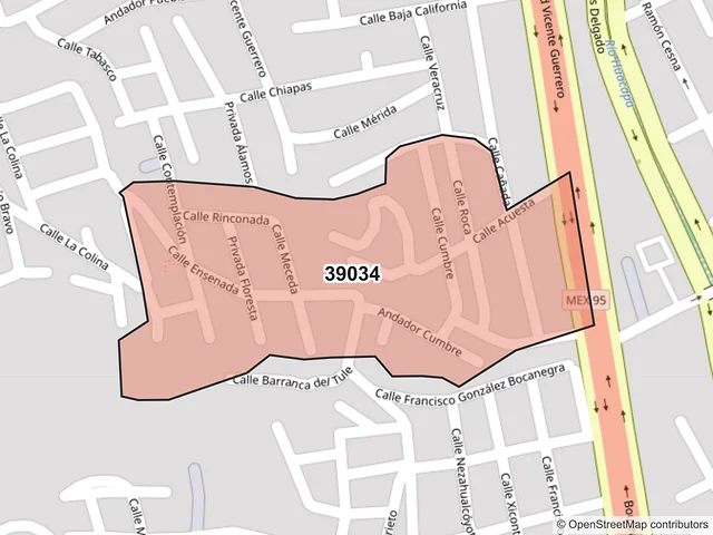 Mapa del código postal 39034, Chilpancingo de los Bravo, Guerrero