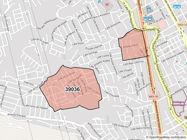 Mapa del código postal 39036, Chilpancingo de los Bravo, Guerrero