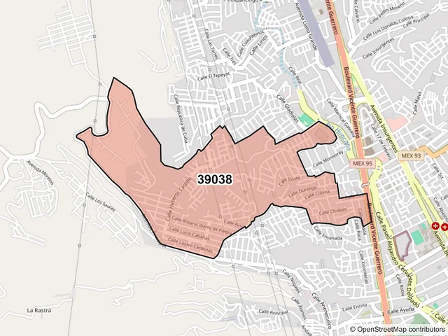 Mapa del código postal 39038, Chilpancingo de los Bravo, Guerrero