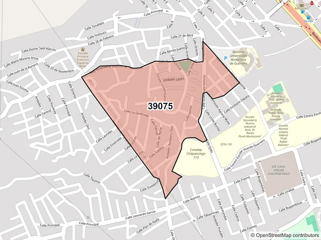 Mapa del código postal 39075, Chilpancingo de los Bravo, Guerrero