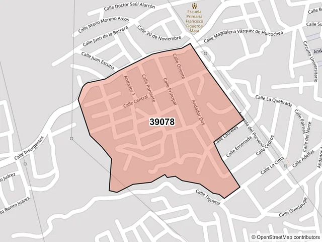 Mapa del código postal 39078, Chilpancingo de los Bravo, Guerrero