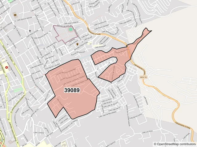 Mapa del código postal 39089, Chilpancingo de los Bravo, Guerrero