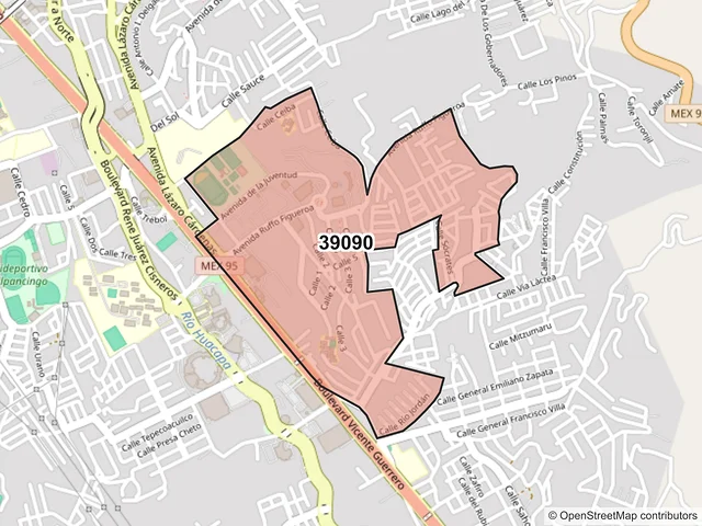 Mapa del código postal 39090, Chilpancingo de los Bravo, Guerrero