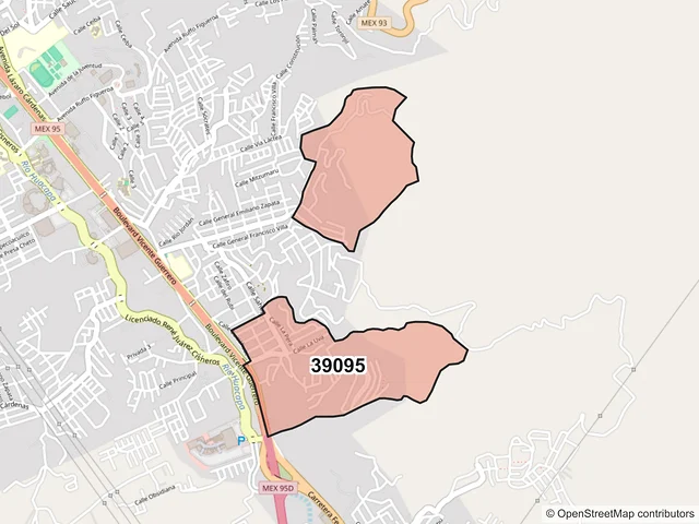 Mapa del código postal 39095, Chilpancingo de los Bravo, Guerrero