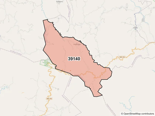 Mapa del código postal 39140, General Heliodoro Castillo, Guerrero