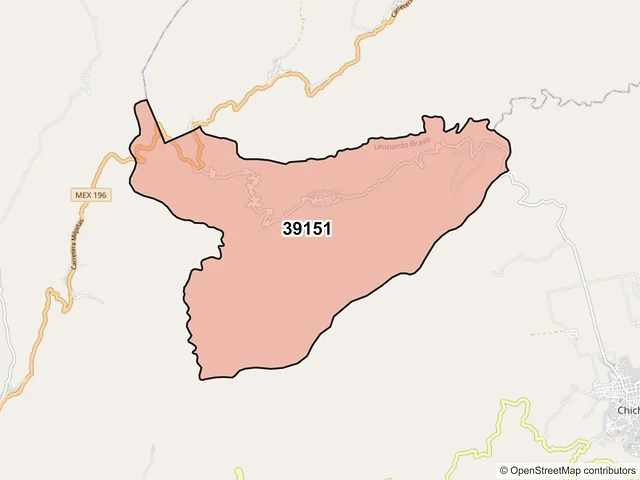 Mapa del código postal 39151, Leonardo Bravo, Guerrero