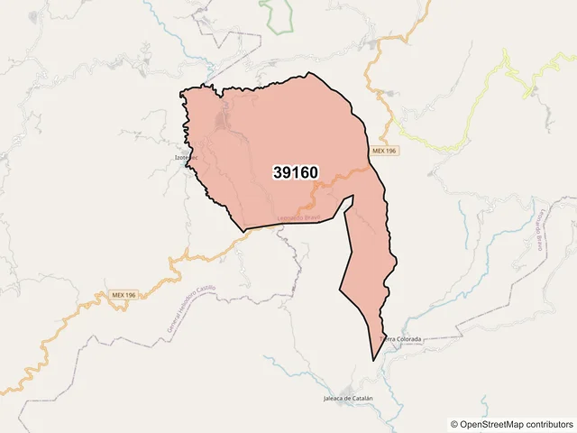 Mapa del código postal 39160, Leonardo Bravo, Guerrero