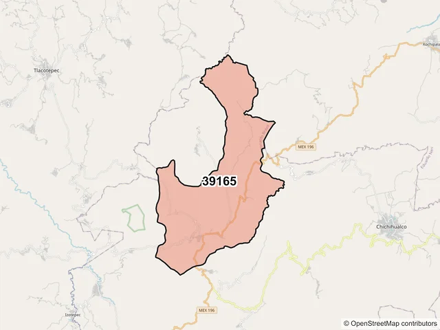 Mapa del código postal 39165, Leonardo Bravo, Guerrero