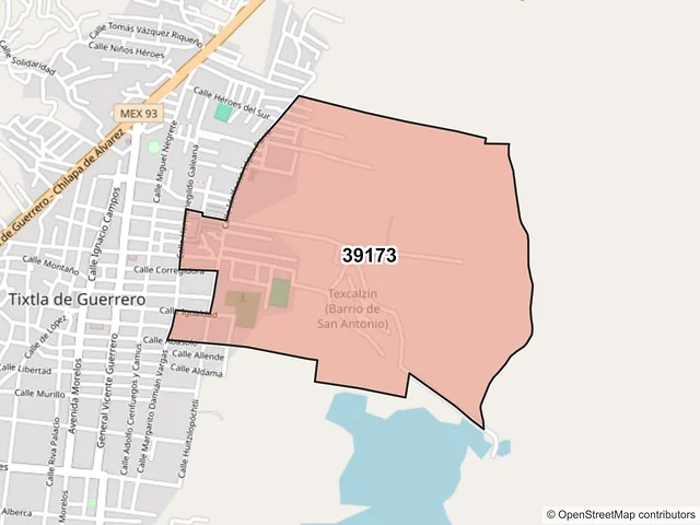 Mapa del código postal 39173, Tixtla de Guerrero, Guerrero