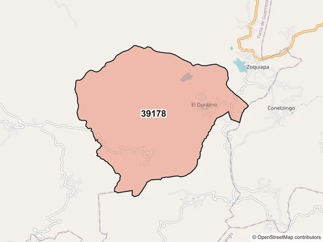Mapa del código postal 39178, Tixtla de Guerrero, Guerrero