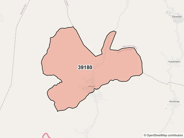Mapa del código postal 39180, Tixtla de Guerrero, Guerrero