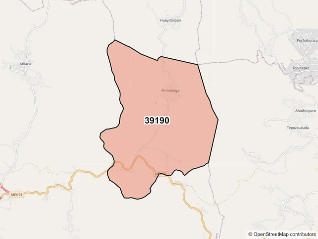 Mapa del código postal 39190, Tixtla de Guerrero, Guerrero