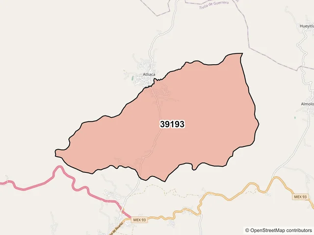 Mapa del código postal 39193, Tixtla de Guerrero, Guerrero
