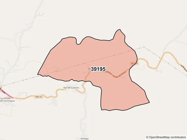 Mapa del código postal 39195, Tixtla de Guerrero, Guerrero