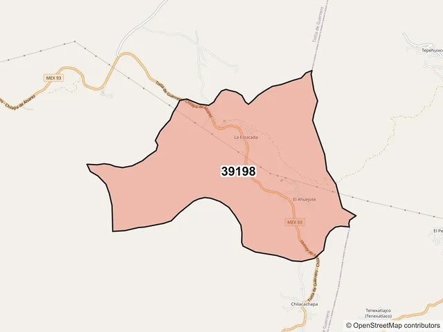 Mapa del código postal 39198, Tixtla de Guerrero, Guerrero