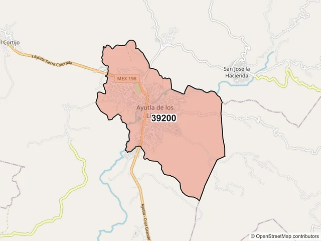 Mapa del código postal 39200, Ayutla de los Libres, Guerrero
