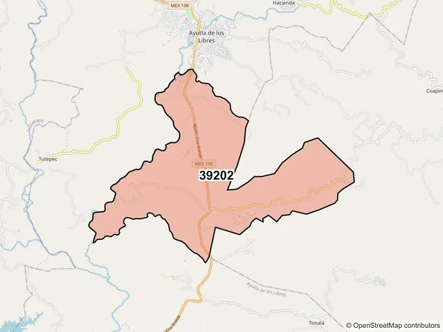 Mapa del código postal 39202, Ayutla de los Libres, Guerrero