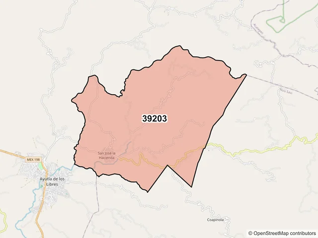 Mapa del código postal 39203, Ayutla de los Libres, Guerrero
