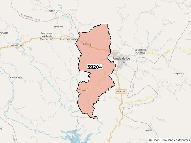 Mapa del código postal 39204, Ayutla de los Libres, Guerrero
