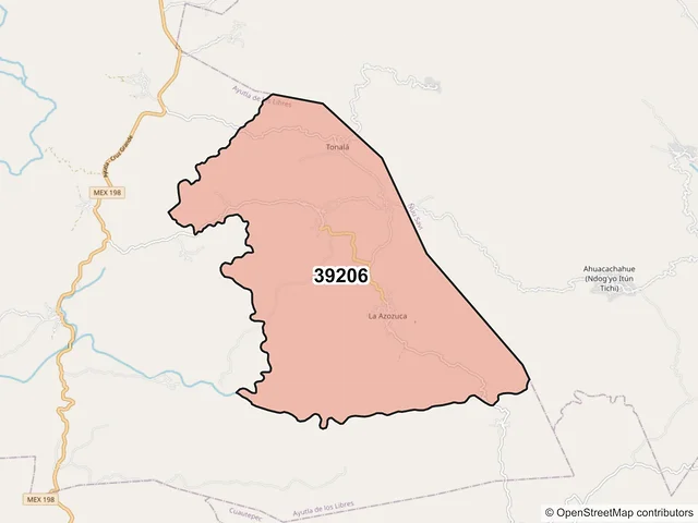 Mapa del código postal 39206, Ayutla de los Libres, Guerrero