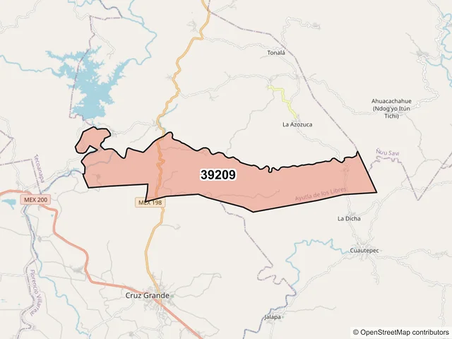 Mapa del código postal 39209, Ayutla de los Libres, Guerrero