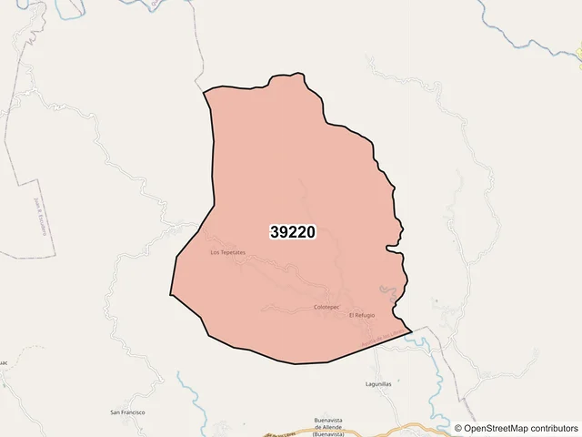 Mapa del código postal 39220, Ayutla de los Libres, Guerrero