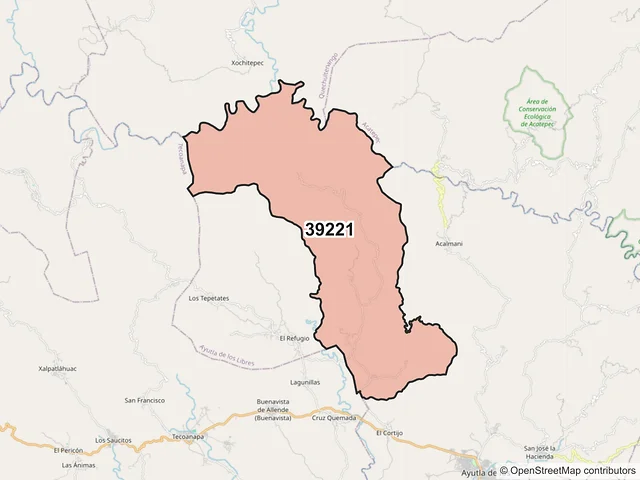 Mapa del código postal 39221, Ayutla de los Libres, Guerrero