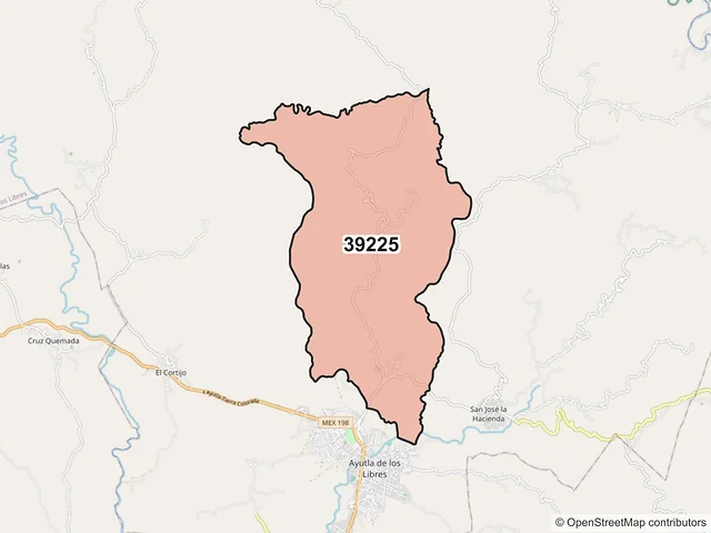 Mapa del código postal 39225, Ayutla de los Libres, Guerrero