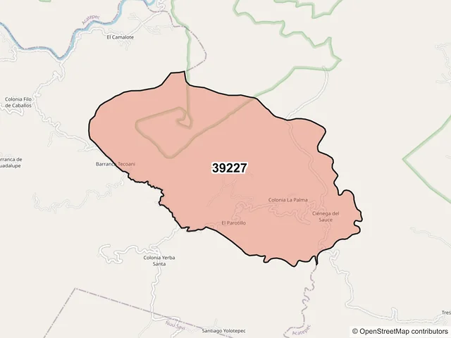 Mapa del código postal 39227, Ayutla de los Libres, Guerrero