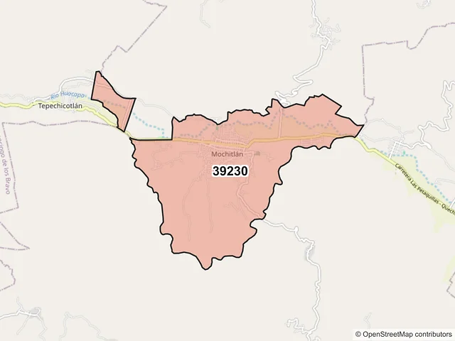 Mapa del código postal 39230, Mochitlán, Guerrero
