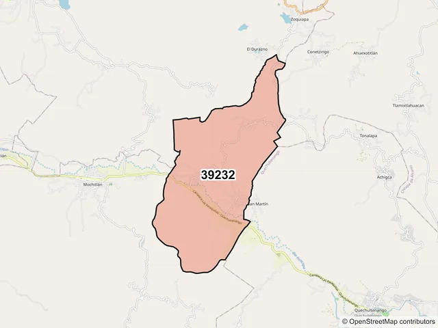 Mapa del código postal 39232, Mochitlán, Guerrero
