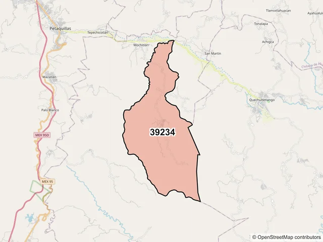 Mapa del código postal 39234, Mochitlán, Guerrero