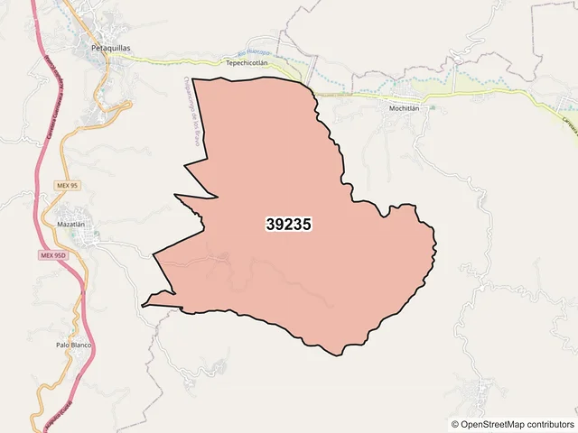 Mapa del código postal 39235, Mochitlán, Guerrero