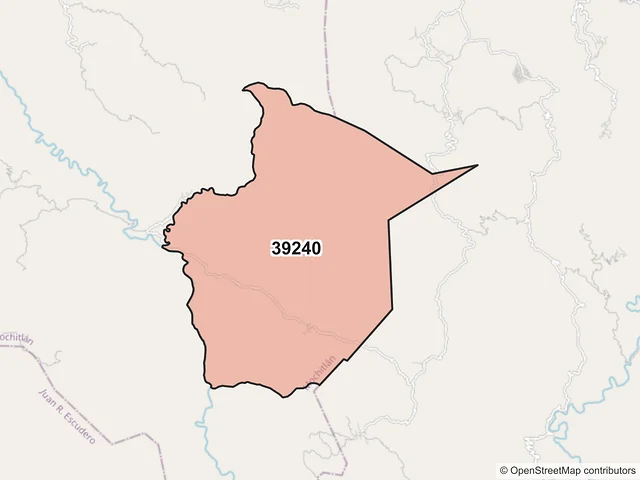 Mapa del código postal 39240, Mochitlán, Guerrero