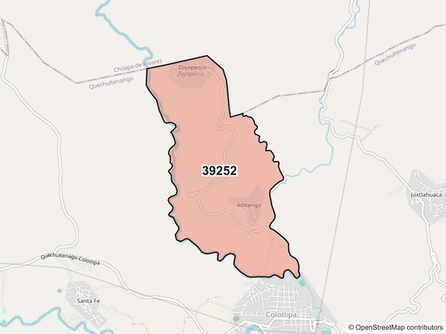 Mapa del código postal 39252, Quechultenango, Guerrero