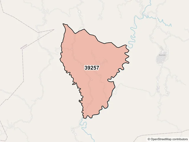 Mapa del código postal 39257, Quechultenango, Guerrero