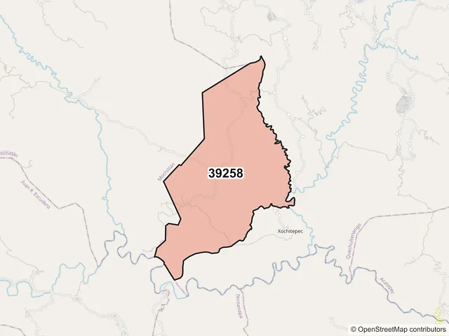 Mapa del código postal 39258, Quechultenango, Guerrero