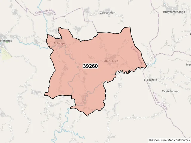 Mapa del código postal 39260, Quechultenango, Guerrero
