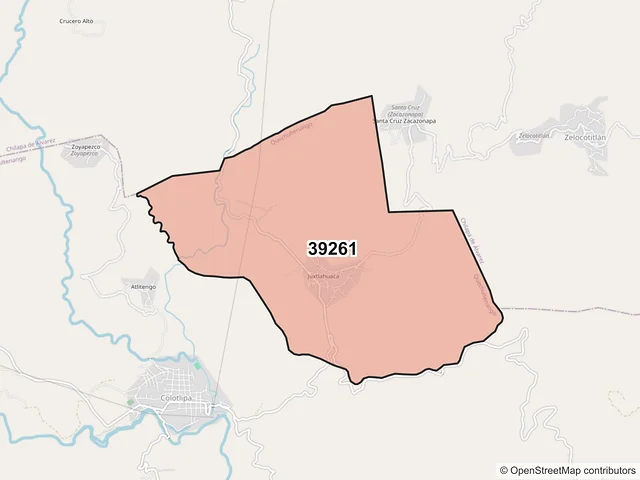 Mapa del código postal 39261, Quechultenango, Guerrero