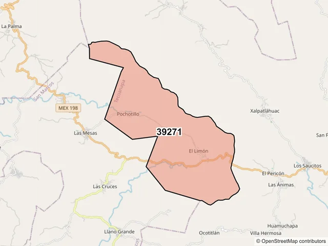 Mapa del código postal 39271, Tecoanapa, Guerrero