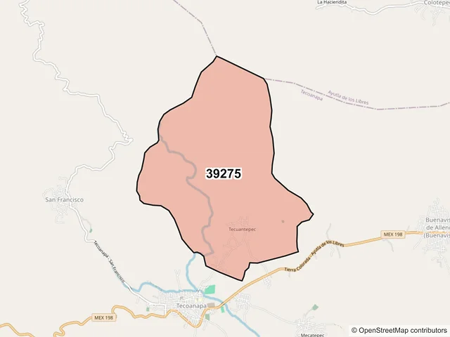 Mapa del código postal 39275, Tecoanapa, Guerrero